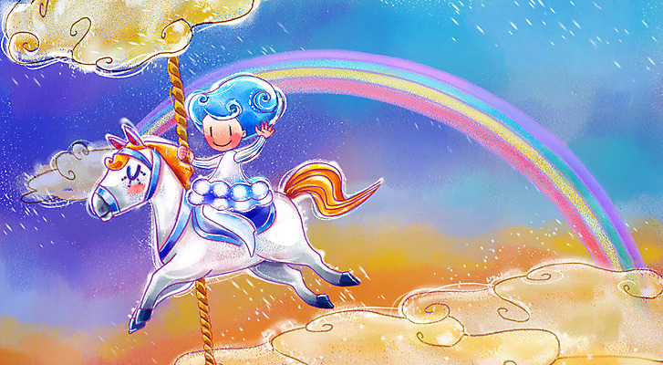 PSD 구름 여자 행복 무지개 일러스트 상상 청소년 페인터 하늘 한명 사람 야외 10대 판타지 목마 여자만 여자한명만 십대만 십대여자만 십대여자한명만 국내일러스트 자연요소 1 감정 페인팅 파일형식