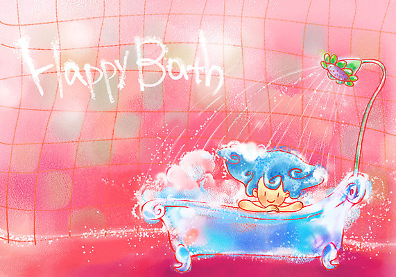 PSD 여자 행복 일러스트 상상 청소년 페인터 욕조 실내 한명 사람 10대 판타지 목욕 거품 샤워기 여자만 여자한명만 십대만 십대여자만 십대여자한명만 국내일러스트 1 감정 페인팅 내부 청결 파일형식