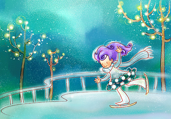 PSD 나무 여자 행복 일러스트 상상 청소년 한명 사람 10대 판타지 목도리 스케이트 빙판 여자만 여자한명만 십대만 십대여자만 십대여자한명만 국내일러스트 식물 1 잡화 감정 스포츠용품 파일형식