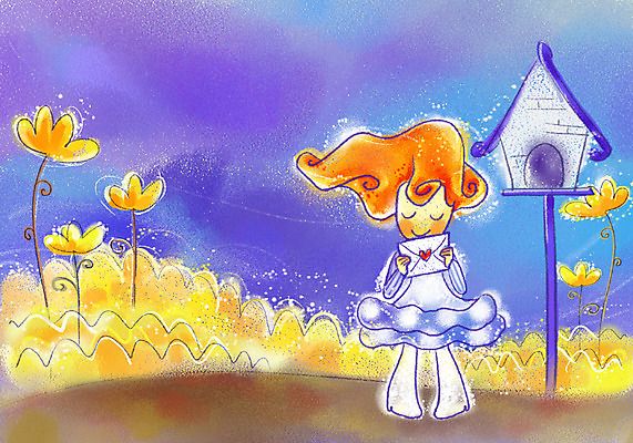 PSD 여자 꽃 행복 일러스트 상상 청소년 페인터 한명 사람 야외 10대 판타지 우체통 편지 여자만 여자한명만 십대만 십대여자만 십대여자한명만 국내일러스트 식물 1 감정 페인팅 파일형식