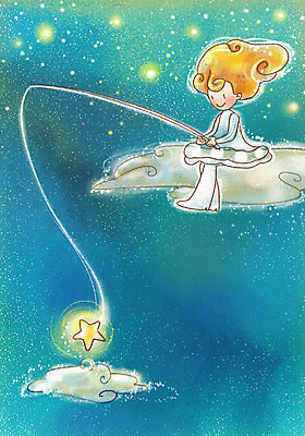 PSD 구름 여자 행복 별 일러스트 상상 청소년 페인터 낚시 한명 사람 야외 10대 판타지 여자만 여자한명만 십대만 십대여자만 십대여자한명만 국내일러스트 자연요소 1 감정 페인팅 레저 파일형식