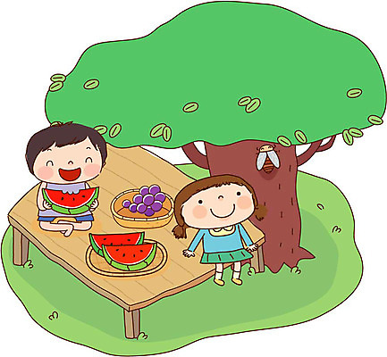 EPS 전신 계절 여자 남자 어린이라이프 어린이 과일 일러스트 포도 수박 사람 앉기 소녀 소년 야외 두명 여름 평상 매미 어린이만 국내일러스트 라이프스타일 곤충 모션 파일형식 벡터