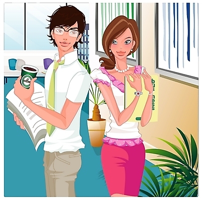 EPS 커플 여자 남자 일러스트 비즈니스 실내 서기 사람 상반신 성인 두명 직장인 비즈니스맨 비즈니스우먼 동료 성인만 국내일러스트 직업 관계 모션 내부 파일형식 벡터