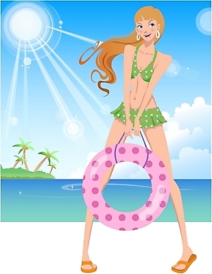 EPS 주간 전신 계절 여자 수영복 바다 섬 여행 일러스트 휴가 한명 서기 사람 20대 성인 해변 야외 여름 여름휴가 바캉스 비키니 야자수 태양 여자만 여자한명만 성인여자만 청년만 청년여자만 성인한명만 청년여자한명만 성인여자한명만 성인만 구명부환 국내일러스트 자연요소 나무 1 옷 모션 청년 안전장비 튜브 파일형식 벡터 여름_계절