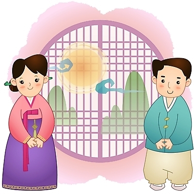 EPS 전신 전통 부부 커플 계절 여자 명절 남자 일러스트 실내 서기 사람 성인 두명 추석 가을 한복 성인만 국내일러스트 한국전통 기념일 관계 모션 내부 전통의상 파일형식 벡터