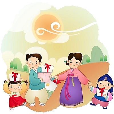 EPS 주간 전신 전통 계절 여자 명절 남자 일러스트 가족 선물 서기 사람 여러명 야외 추석 화목 가을 한복 귀향 추석선물 국내일러스트 자연요소 한국전통 기념일 다수 컨셉 관계 모션 전통의상 파일형식 벡터 명절선물