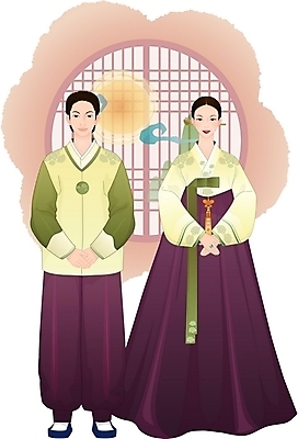 EPS 전신 전통 부부 커플 여자 명절 남자 일러스트 서기 사람 성인 두명 추석 한복 성인만 국내일러스트 한국전통 기념일 관계 모션 전통의상 파일형식 벡터