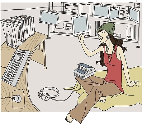 EPS 라이프스타일 여자 일러스트 휴식 실내 한명 사람 20대 성인 취미 라이프 키보드 마우스 오디오 폴라로이드 기념사진 여자만 여자한명만 성인여자만 청년만 청년여자만 성인한명만 청년여자한명만 성인여자한명만 성인만 국내일러스트 1 컨셉 청년 내부 생활 전자제품 카메라 컴퓨터용품 파일형식 벡터