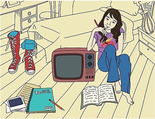 EPS 라이프스타일 여자 신발 일러스트 집안 휴식 실내 한명 사람 20대 성인 취미 라이프 책 연필 공책 텔레비전 침실 방 침대 책상 여자만 여자한명만 성인여자만 청년만 청년여자만 성인한명만 청년여자한명만 성인여자한명만 성인만 국내일러스트 1 가구 컨셉 문구용품 학용품 청년 내부 생활 전자제품 필기구 파일형식 벡터