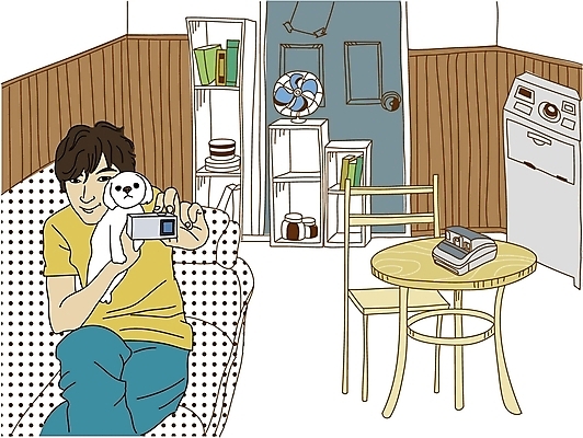 EPS 라이프스타일 남자 의자 일러스트 탁자 휴식 실내 한명 사람 20대 성인 취미 라이프 반려동물 소파 카메라 촬영 방 작업실 개 강아지 디지털카메라 셀프카메라 남자만 남자한명만 성인남자만 청년만 청년남자만 청년남자한명만 성인한명만 성인남자한명만 성인만 국내일러스트 동물 1 가구 컨셉 포유류 청년 내부 생활 전자제품 사진촬영 파일형식 벡터