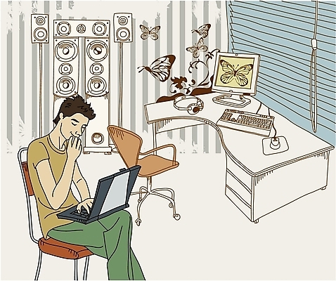 EPS 라이프스타일 남자 나비 의자 일러스트 비즈니스 실내 한명 사람 20대 성인 노트북 컴퓨터 사무실 스피커 책상 오디오 남자만 남자한명만 성인남자만 청년만 청년남자만 청년남자한명만 성인한명만 성인남자한명만 성인만 국내일러스트 1 음향기기 가구 곤충 청년 내부 생활 전자제품 파일형식 벡터