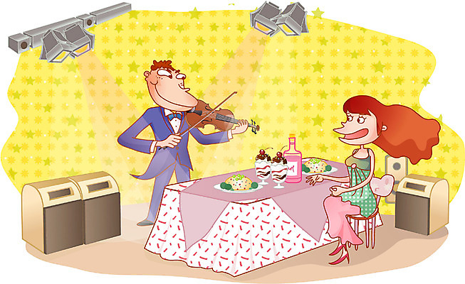 EPS 라이프스타일 커플 여자 남자 음식 연주 데이트 일러스트 현악기 조명 실내 사람 이벤트 취미 두명 식당 레스토랑 식사 로맨틱 바이올린 외식 국내일러스트 악기 음악 컨셉 관계 내부 생활 상점 파일형식 벡터