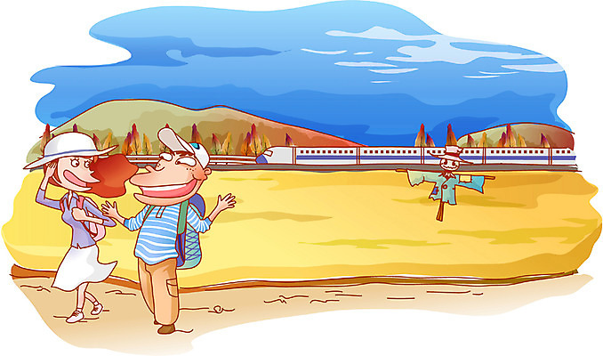 EPS 라이프스타일 커플 사계절 계절 여자 남자 여행 일러스트 휴가 논 사람 초원 취미 야외 두명 로맨틱 기차 가을 농촌 시골 허수아비 국내일러스트 육상교통 컨셉 농업 관계 대중교통 생활 파일형식 벡터