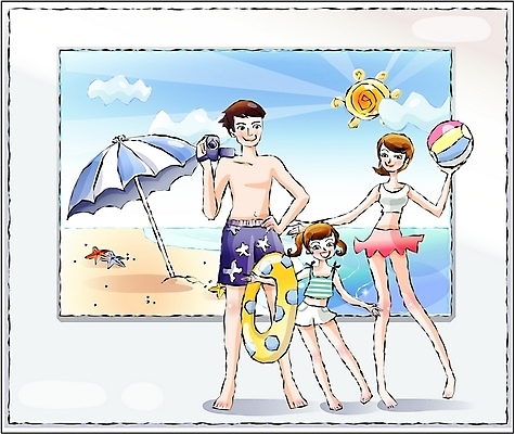 EPS 주간 사계절 계절 여자 남자 어린이 바다 여행 일러스트 가족 엄마 휴가 사람 취미 해변 야외 라이프 세명 여름 여름휴가 바캉스 자녀 아빠 국내일러스트 자연요소 관계 생활 파일형식 벡터 여름_계절