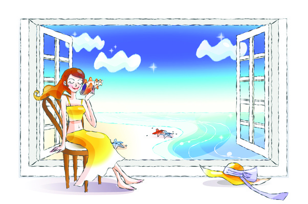 EPS 우먼라이프 사계절 계절 여자 여유 바다 여행 일러스트 창문 휴가 휴식 한명 사람 20대 성인 취미 해변 라이프 여름 여름휴가 바캉스 소라 여자만 여자한명만 성인여자만 청년만 청년여자만 성인한명만 청년여자한명만 성인여자한명만 성인만 국내일러스트 1 라이프스타일 감정 컨셉 어패류 청년 생활 파일형식 벡터 여름_계절