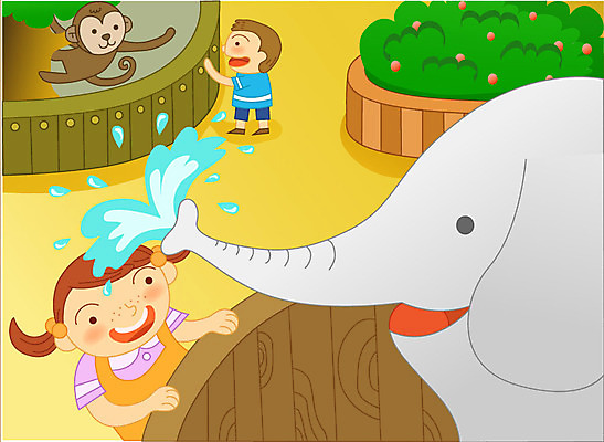 EPS 동물 여자 기념일 남자 어린이 일러스트 포유류 코끼리 동물원 사람 야외 두명 원숭이 어린이날 어린이만 국내일러스트 이벤트 파일형식 벡터