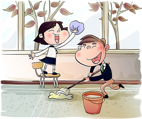 EPS 주간 학생 여학생 여자 교육 남자 남학생 일러스트 창문 교실 학교 고등학생 실내 사람 두명 스쿨라이프 청소도구 청소 청소시간 십대만 국내일러스트 자연요소 라이프스타일 청소년 내부 도구 파일형식 벡터