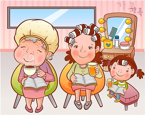 EPS 전신 라이프스타일 여자 남자 딸 행복 할머니 커피 음료 어린이 음식 의자 일러스트 가족 엄마 손녀 실내 사람 앉기 책 세명 화목 주스 거울 자녀 파마 차 미용실 뷰티샵 즐거움 머리손질 국내일러스트 헤어스타일 노년 감정 가구 컨셉 관계 모션 내부 생활 뷰티 상점 손주 파일형식 벡터