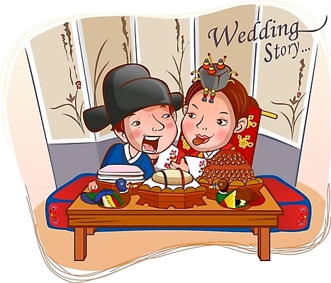 EPS 한국전통 전통 부부 커플 여자 남자 신부 신랑 결혼 일러스트 신혼부부 실내 사랑 사람 두명 한복 전통혼례 대추 각시 폐백 국내일러스트 감정 관계 한국 이벤트 내부 전통의상 전통의례 신혼 파일형식 벡터