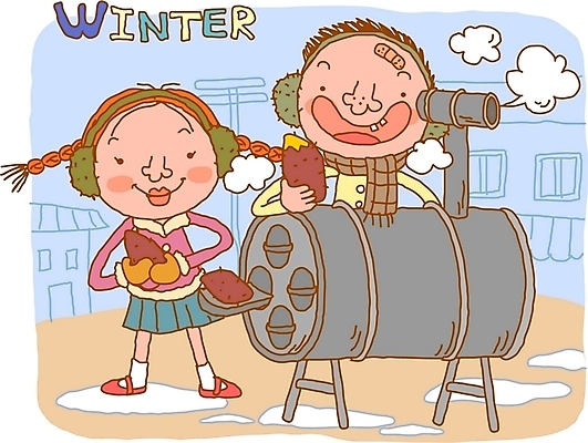 EPS 사계절 계절 여자 남자 어린이라이프 어린이 겨울 일러스트 자연 디저트 사람 소녀 소년 야외 두명 순수 귀마개 겨울음식 고구마 겨울간식 군것질 군고구마 군고구마통 어린이만 제철음식 국내일러스트 라이프스타일 잡화 음식 컨셉 뿌리채소 구이 생태계 제철 파일형식 벡터