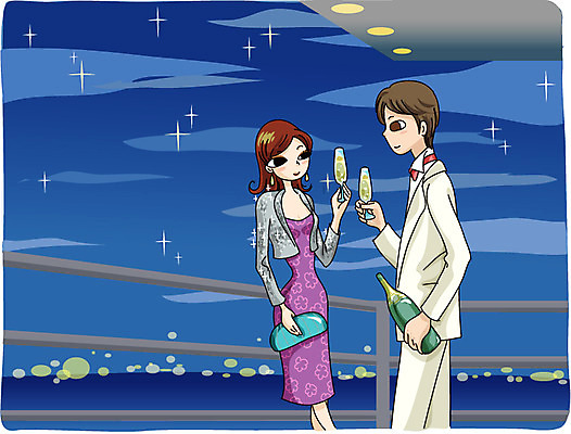 EPS 라이프스타일 커플 여자 남자 야경 데이트 일러스트 사람 야외 두명 로맨틱 샴페인 선상 국내일러스트 컨셉 관계 주류 생활 야간 파일형식 벡터 풍경_경치