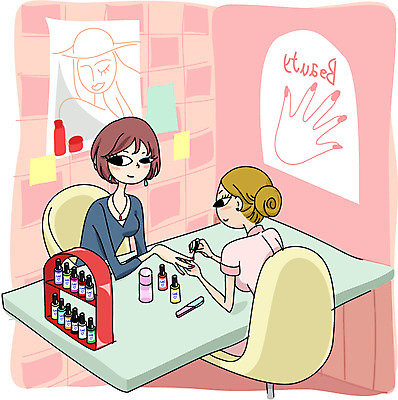 EPS 직업 라이프스타일 여자 일러스트 사람 취미 두명 라이프 뷰티 네일아트 서비스업 매니큐어 네일아티스트 여자만 국내일러스트 산업 생활 화장품 파일형식 벡터