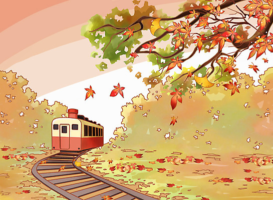 PSD 나무 사계절 계절 길 육상교통 백그라운드 단풍 낙엽 일러스트 교통시설 자연 페인터 풍경 사람없음 야외 기찻길 기차 가을 철도의날 가을배경 국내일러스트 식물 교통수단 교통 잎 페인팅 대중교통 시설 생태계 파일형식 법정기념일 가을_계절