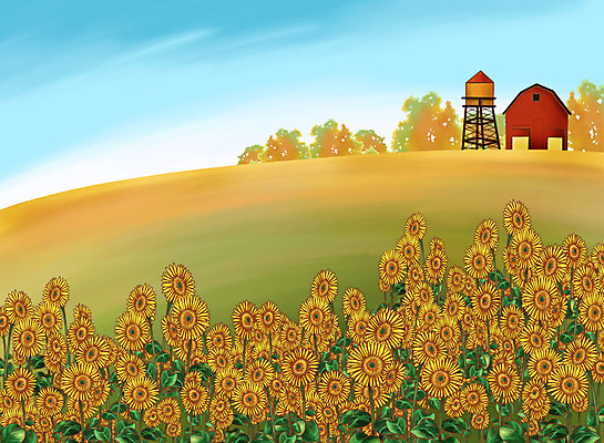 주간 PSD 사계절 계절 꽃 백그라운드 꽃밭 일러스트 자연 페인터 해바라기 풍경 초원 사람없음 야외 농장 가을 가을배경 국내일러스트 자연요소 식물 농업 페인팅 생태계 파일형식 가을_계절