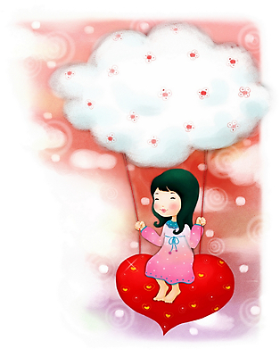 PSD 구름 캐릭터 여자 감정 초등학생 어린이 일러스트 상상 페인터 한명 사람 소녀 판타지 하트 순수 그네 여자만 여자한명만 어린이만 소녀만 소녀한명만 일러캐릭터 자연요소 모양 1 학생 컨셉 페인팅 파일형식