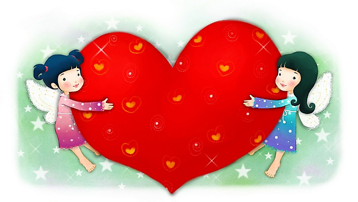 PSD 캐릭터 여자 감정 어린이 날개 일러스트 상상 페인터 천사 사랑 사람 두명 판타지 하트 순수 여자만 어린이만 소녀만 일러캐릭터 모양 컨셉 페인팅 파일형식