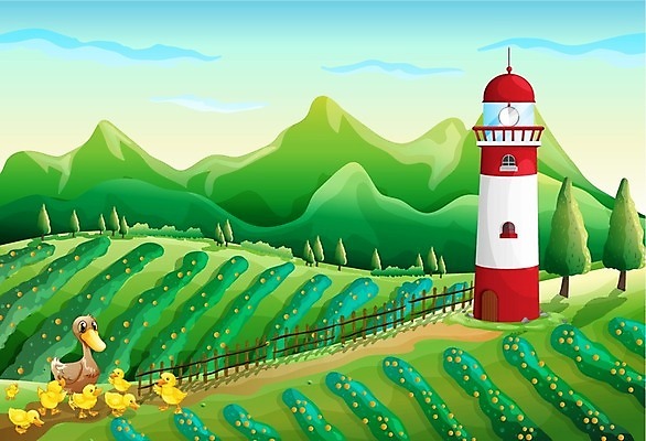 EPS 해외이미지 나무 식물 동물 구름 잎 밭 채소 일러스트 가족 자연 하늘 생물 산 오리 사람없음 야외 빨간색 파란색 농작물 울타리 농장 농경지 흰색 농부 그림 밭일 해외202004 해외일러스트 자연요소 직업 컬러 농업 관계 조류 담장 생태계 파일형식 벡터