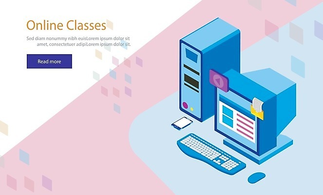 EPS 해외이미지 무료이미지 교육 일러스트 사람없음 파란색 컴퓨터 해외202004 온라인클래스 해외일러스트 컬러 전자제품 클래스 파일형식 벡터 무료콘텐츠