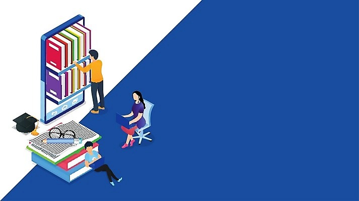 EPS 해외이미지 여자 교육 남자 포스터 안경 인터넷 의자 일러스트 졸업 책장 사람 책 파란색 노트북 스마트폰 스터디 연필 다이어리 스마트 사전 아이소메트릭 백과사전 해외202004 해외일러스트 잡화 컬러 가구 컨셉 학용품 전자제품 핸드폰 스마트기기 학습 필기구 사무용품 파일형식 벡터