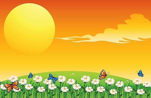 EPS 해외이미지 꽃 나비 일러스트 사람없음 태양 노을 정원 일몰 해외202004 해외일러스트 자연요소 식물 곤충 파일형식 벡터