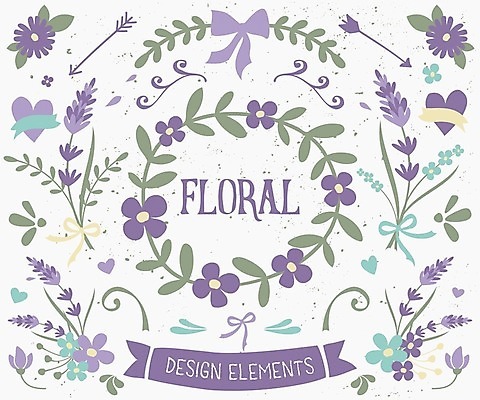 EPS 해외이미지 무료이미지 꽃 리본 꽃무늬 일러스트 미술 사람없음 보라색 하트 라일락 월계수 해외202004 해외일러스트 모양 식물 컬러 무늬 문화예술 파일형식 벡터 무료콘텐츠