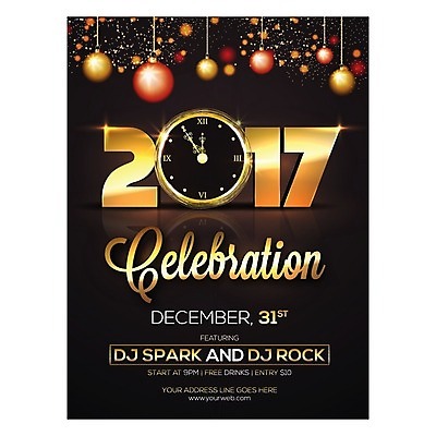 EPS 해외이미지 템플릿 배너 포스터 음악 시계 백그라운드 일러스트 텍스트 공 휴가 이벤트 그래픽 파티 축제 축하 시간 황금 클럽 디스코 기회 초대 해피뉴이어 1월 2017년 해외202004 해외일러스트 컨셉 문화예술 새해인사 춤 날짜 연도 파일형식 벡터