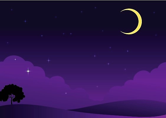 EPS 해외이미지 나무 구름 별 일러스트 하늘 야외 그래픽 빛 반짝임 보라색 검은색 어둠 행성 달 야간 초승달 만화 스케치 달빛 제비꽃 언덕 코스모스 그림 구역 해외202004 해외일러스트 자연요소 식물 꽃 컬러 모션 미술 우주 파일형식 벡터