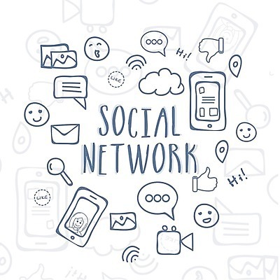 EPS 해외이미지 말풍선 라인일러스트 일러스트 돋보기 사람없음 스마트폰 세트 낙서 손모양 구름모양 이모티콘 소셜네트워크 해외202004 해외일러스트 모양 핸드폰 스마트기기 파일형식 벡터 손_신체부위 구름_자연