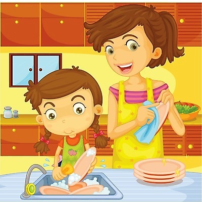 EPS 해외이미지 접시 여자 딸 행복 어린이 가사 일러스트 가족 엄마 협력 건조 함께함 사람 주방 직물 도움 씻기 만화 청소 세제 싱크대 스펀지 해외202004 해외일러스트 식기 감정 컨셉 관계 청결 개수대 파일형식 벡터