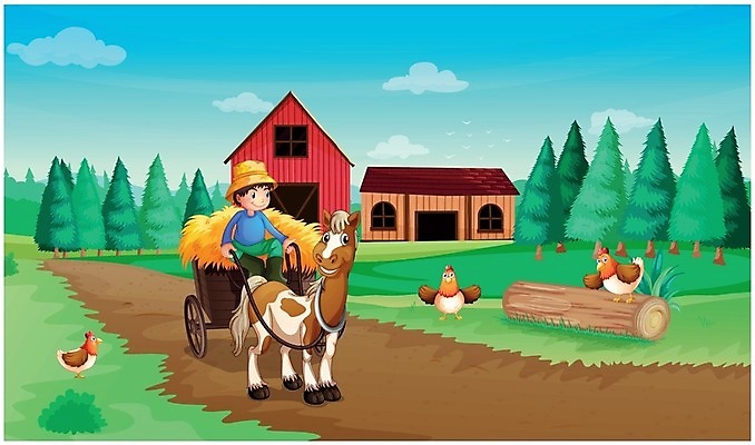 EPS 해외이미지 나무 식물 동물 구름 남자 잎 밭 채소 일러스트 자연 하늘 사람 소년 야외 파란색 농작물 울타리 농장 농경지 흰색 소나무 농부 오두막 그림 마차 외양간 밭일 암탉 소년한명만 해외202004 해외일러스트 자연요소 직업 어린이 교통수단 컬러 농업 담장 닭 암컷 생태계 남자한명만 소년만 파일형식 벡터