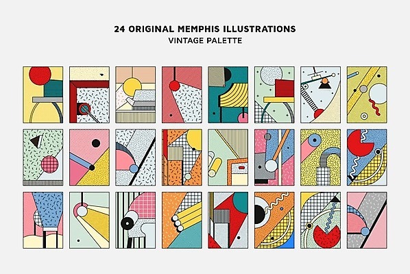 EPS 해외이미지 디자인 패턴 일러스트 추상 미술 사람없음 세트 팝아트 기하학 멤피스디자인 해외202004 해외일러스트 무늬 문화예술 그림 파일형식 벡터