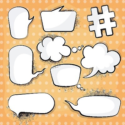 EPS 해외이미지 말풍선 일러스트 사람없음 노란색 물방울무늬 팝아트 코믹 카툰스타일 해시태그 해외202004 해외일러스트 컬러 무늬 그림 특수문자 파일형식 벡터