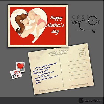 EPS 해외이미지 여자 행복 일러스트 가족 사랑 성인 두명 하트 축하 아기 엽서 우표 어머니의날 해외202004 해외일러스트 모양 기념일 감정 컨셉 관계 사람 편지 미국문화 파일형식 벡터