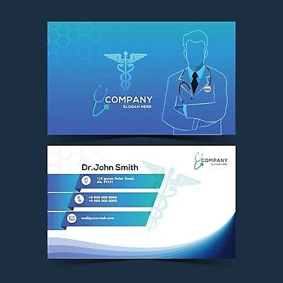 EPS 해외이미지 템플릿 편집 직업 일러스트 비즈니스 명함 병원 사람없음 가로 파란색 세트 정보 이름 인쇄 약국 레이아웃 주소 브랜딩 해외202004 해외일러스트 컬러 의학 파일형식 벡터