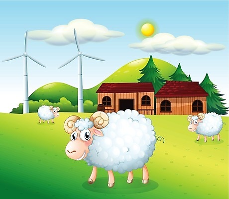 EPS 해외이미지 나무 식물 동물 구름 잎 밭 채소 일러스트 자연 하늘 바람 털 사람없음 야외 파란색 농작물 햇빛 농장 농경지 맑음 풍차 흰색 농부 오두막 그림 회전 외양간 밭일 해외202004 해외일러스트 자연요소 직업 컬러 농업 날씨 태양 생태계 파일형식 벡터