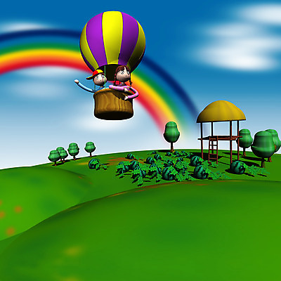 JPG 주간 나무 식물 구름 캐릭터 여자 남자 어린이 여행 무지개 일러스트 자연 하늘 사람 풍경 초원 야외 컴퓨터그래픽 3D 목초지 열기구 풀 오두막 동화나라 동산 애니메이션 어린이만 일러캐릭터 자연요소 항공교통 동화 그래픽 목장 디지털합성 생태계 파일형식 초원_자연
