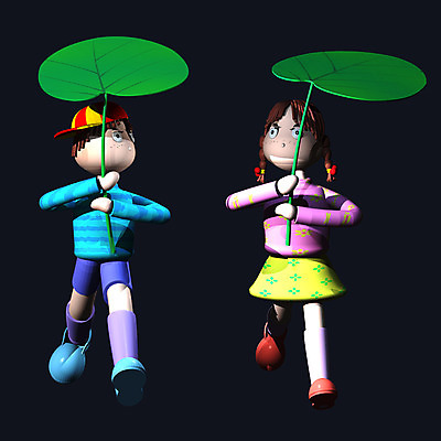 JPG 식물 캐릭터 여자 남자 어린이 여행 잎 일러스트 우산 나뭇잎 사람 소녀 소년 두명 컴퓨터그래픽 3D 꿈 풀잎 동화나라 애니메이션 어린이만 일러캐릭터 동화 그래픽 풀_식물 디지털합성 파일형식