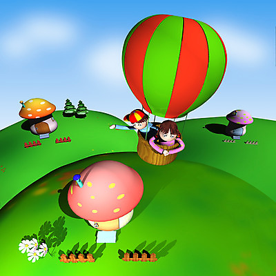 JPG 주간 나무 식물 구름 캐릭터 여자 남자 꽃 어린이 여행 일러스트 하늘 사람 소녀 소년 초원 야외 두명 컴퓨터그래픽 울타리 3D 꿈 열기구 비행 동화나라 동산 애니메이션 버섯집 어린이만 일러캐릭터 자연요소 항공교통 동화 주택 그래픽 담장 디지털합성 파일형식