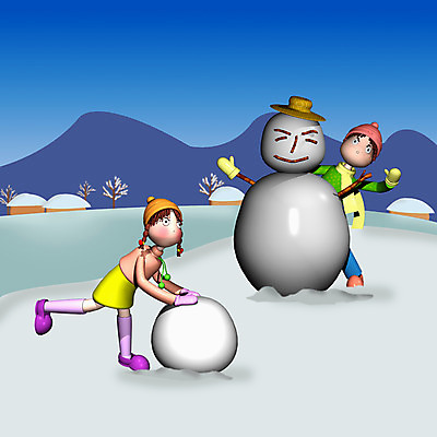 JPG 주간 나무 식물 캐릭터 여자 남자 어린이 겨울 일러스트 눈사람 산 초가집 사람 소녀 소년 야외 두명 컴퓨터그래픽 3D 눈 동화나라 애니메이션 어린이만 일러캐릭터 자연요소 계절 동화 날씨 한옥 그래픽 디지털합성 파일형식