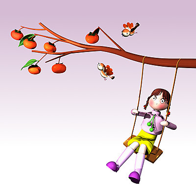 JPG 식물 동물 캐릭터 열매 남자 어린이 과일 일러스트 조류 감 사람 야외 컴퓨터그래픽 3D 나뭇가지 감나무 그네 참새 동화나라 애니메이션 남자만 어린이만 소년만 일러캐릭터 나무 동화 그래픽 디지털합성 파일형식